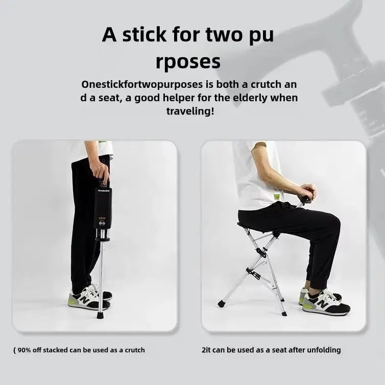 2-in-1 Folding Cane Chair – Lightweight Aluminum Walking Stick with Built-In Seat for Seniors & Outdoor Use - BluePeak Ventures