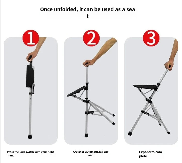2-in-1 Folding Cane Chair – Lightweight Aluminum Walking Stick with Built-In Seat for Seniors & Outdoor Use - BluePeak Ventures