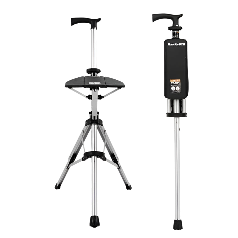 Collapsible stool with tripod legs and pump on a white background