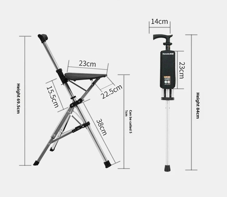 2-in-1 Folding Cane Chair – Lightweight Aluminum Walking Stick with Built-In Seat for Seniors & Outdoor Use - BluePeak Ventures