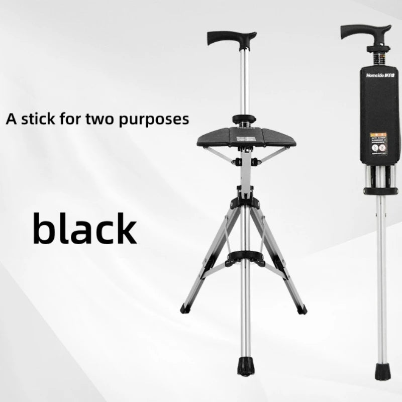 2-in-1 Folding Cane Chair – Lightweight Aluminum Walking Stick with Built-In Seat for Seniors & Outdoor Use - BluePeak Ventures