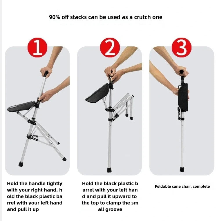 2-in-1 Folding Cane Chair – Lightweight Aluminum Walking Stick with Built-In Seat for Seniors & Outdoor Use - BluePeak Ventures