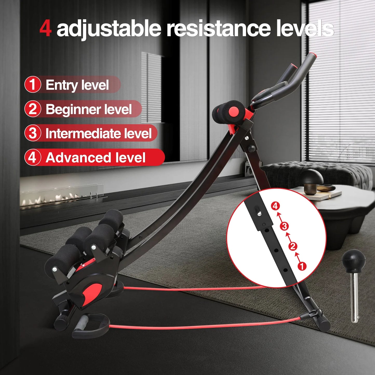 Dual Track Adjustable Ab Cruncher Machine - Monitor , Resistance Bands - BluePeak Ventures