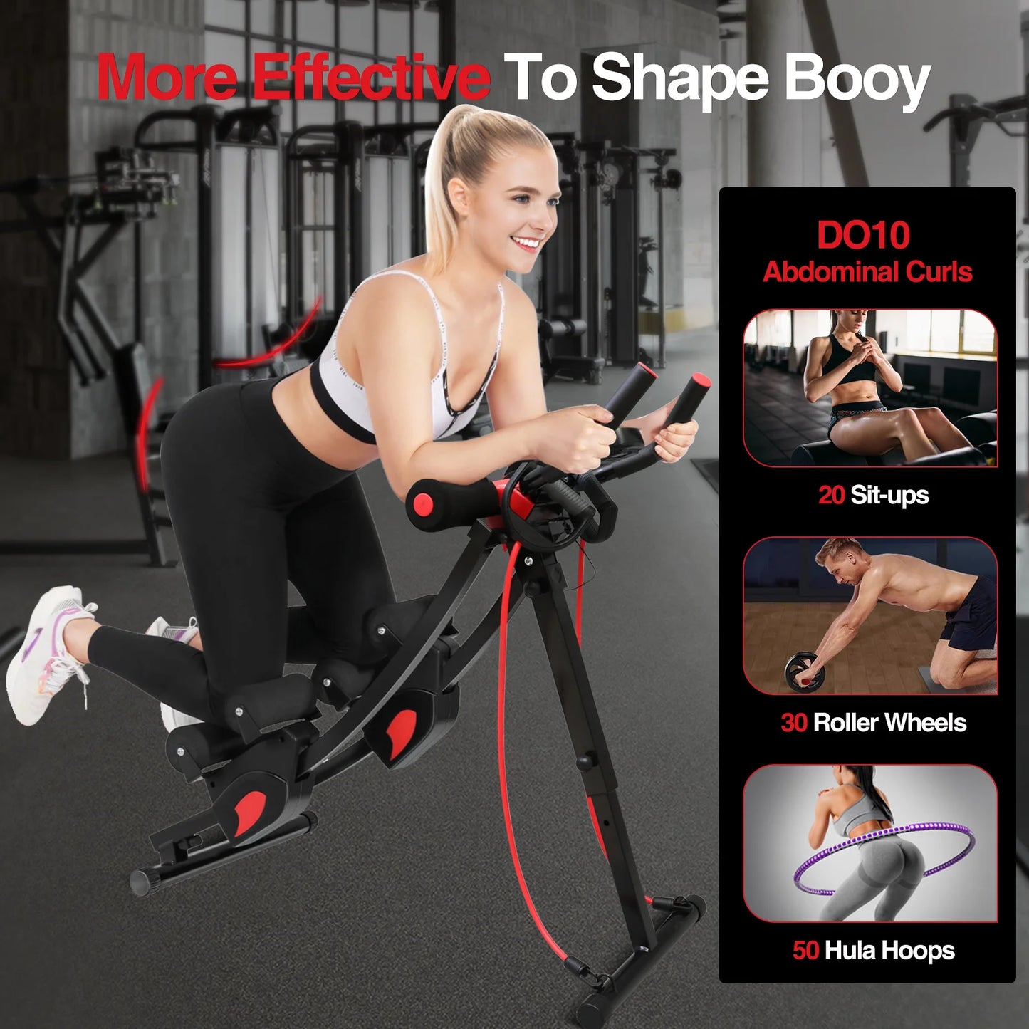 Dual Track Adjustable Ab Cruncher Machine - Monitor , Resistance Bands - BluePeak Ventures