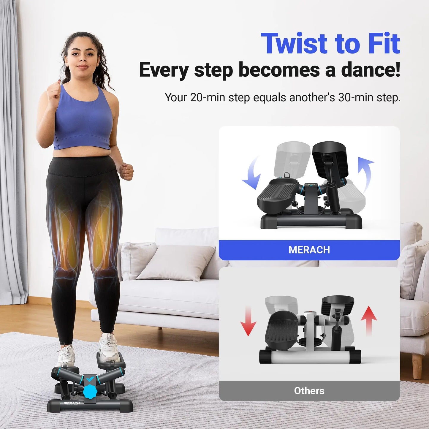 Mini Twist Stair Stepper with Resistance Bands  Home & Office Cardio Training - BluePeak Ventures