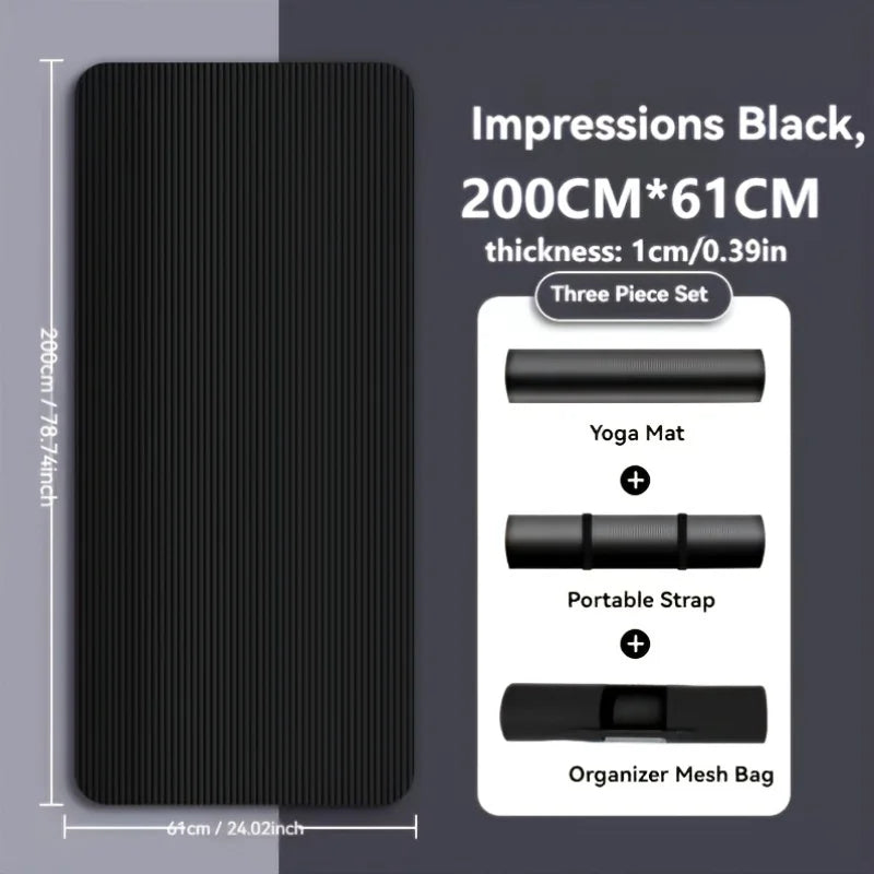 Thick Non-Slip Black Yoga Mat – Durable NBR Rubber for Home Fitness, - BluePeak Ventures