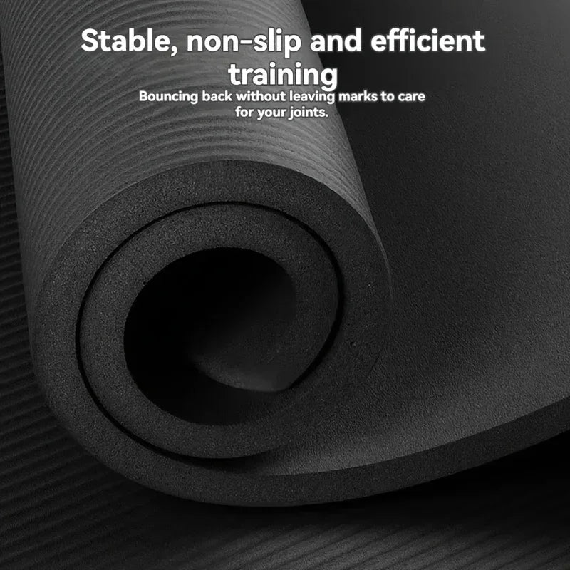 Thick Non-Slip Black Yoga Mat – Durable NBR Rubber for Home Fitness, - BluePeak Ventures