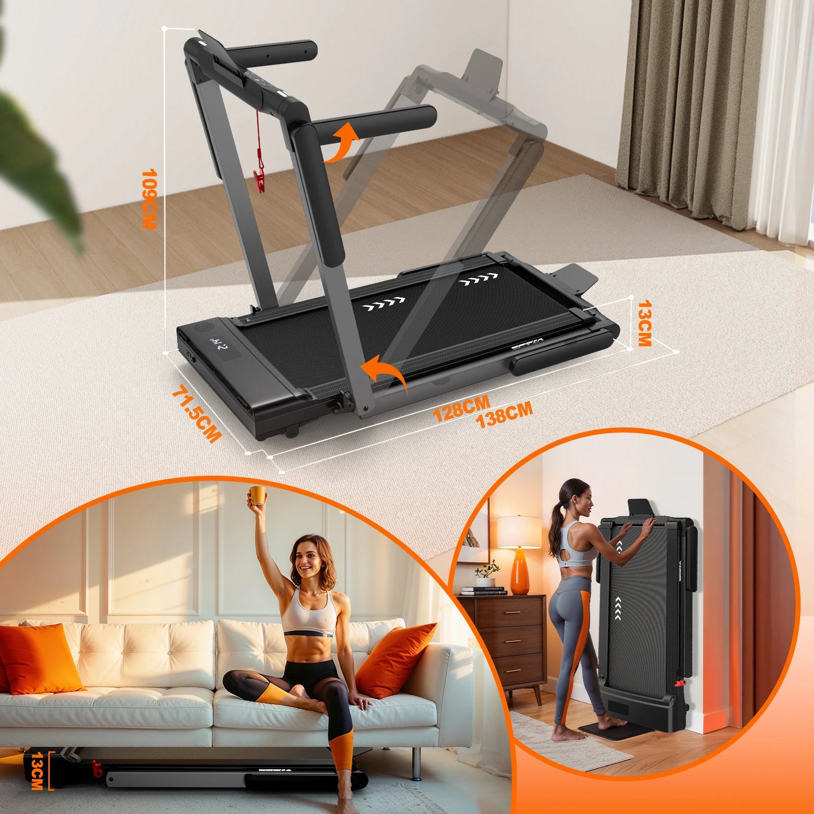 2-in-1 Foldable Electric Treadmill with Dual LED Display, App control - BluePeak Ventures