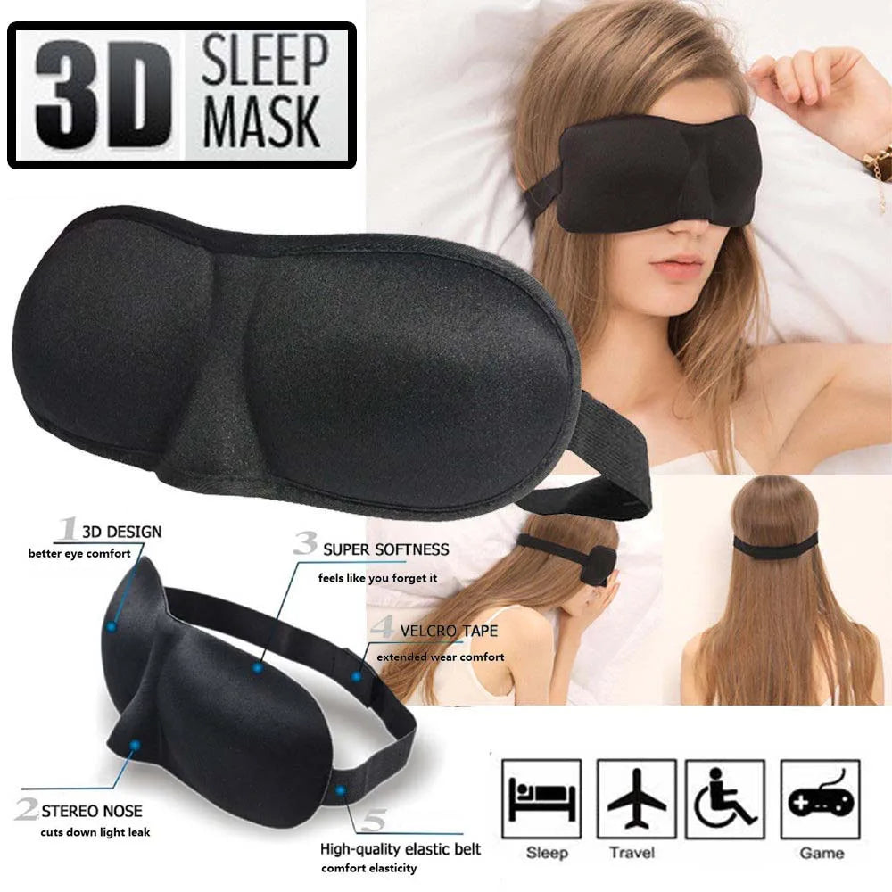 3D Sleeping Eye Mask Blindfold – Soft Padded Sleep Shade for Travel & Relaxation - BluePeak Ventures