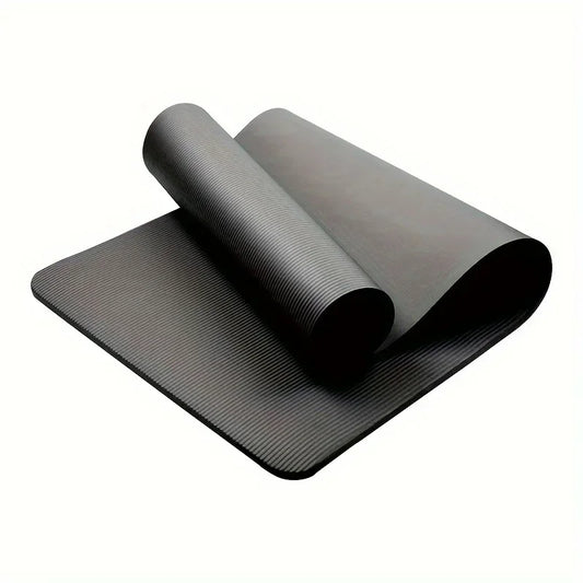 Thick Non-Slip Black Yoga Mat – Durable NBR Rubber for Home Fitness, - BluePeak Ventures