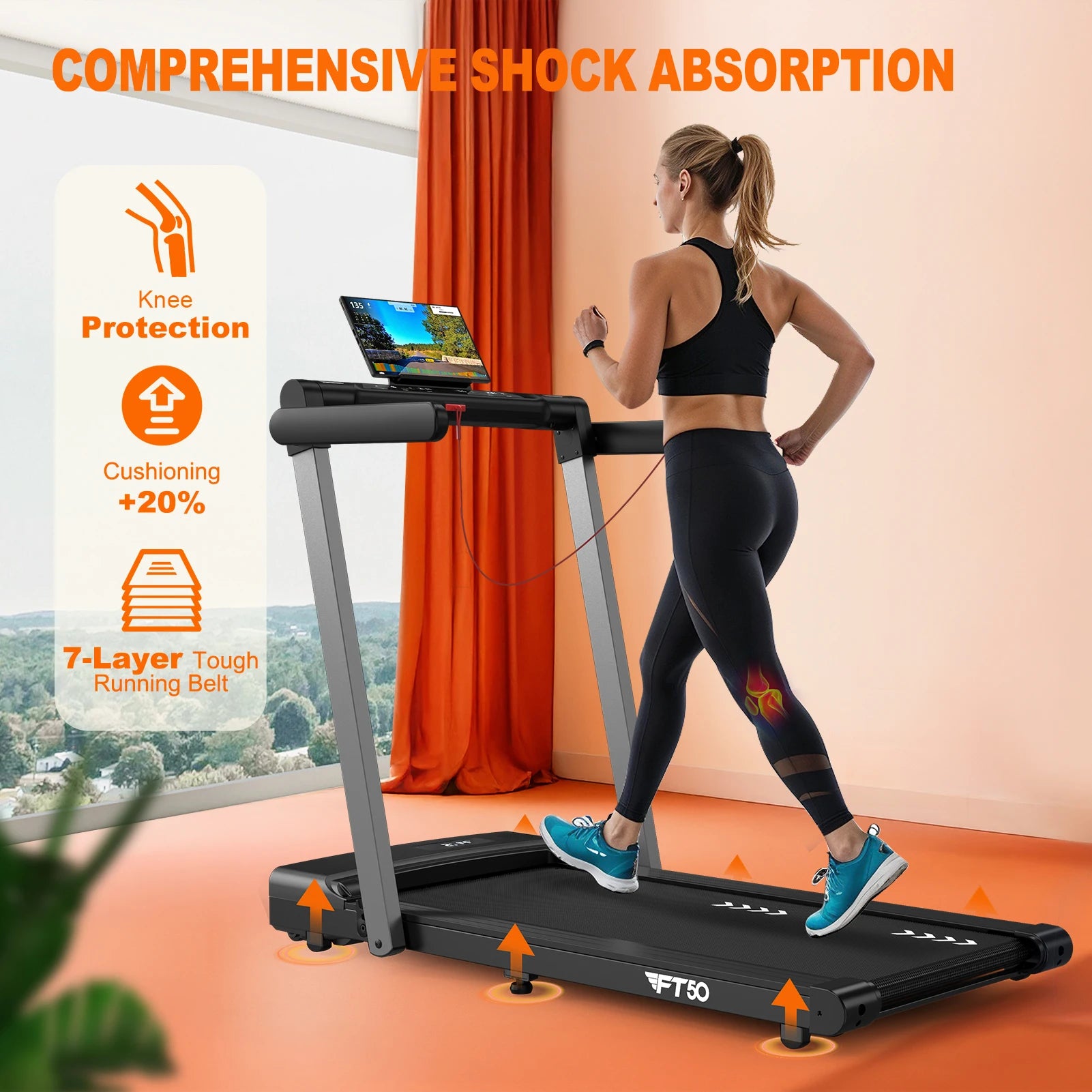 2-in-1 Foldable Electric Treadmill with Dual LED Display, App control - BluePeak Ventures
