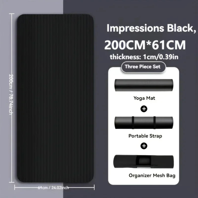 Thick Non-Slip Black Yoga Mat – Durable NBR Rubber for Home Fitness, - BluePeak Ventures