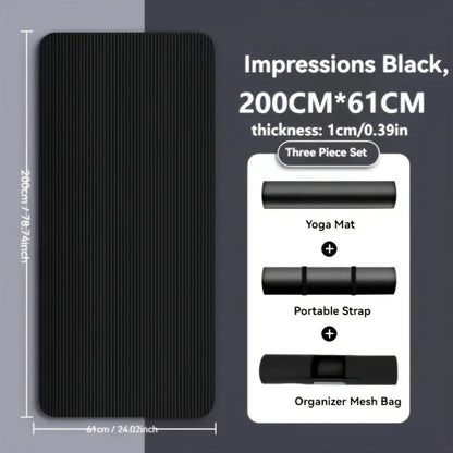 Thick Non-Slip Black Yoga Mat – Durable NBR Rubber for Home Fitness, - BluePeak Ventures